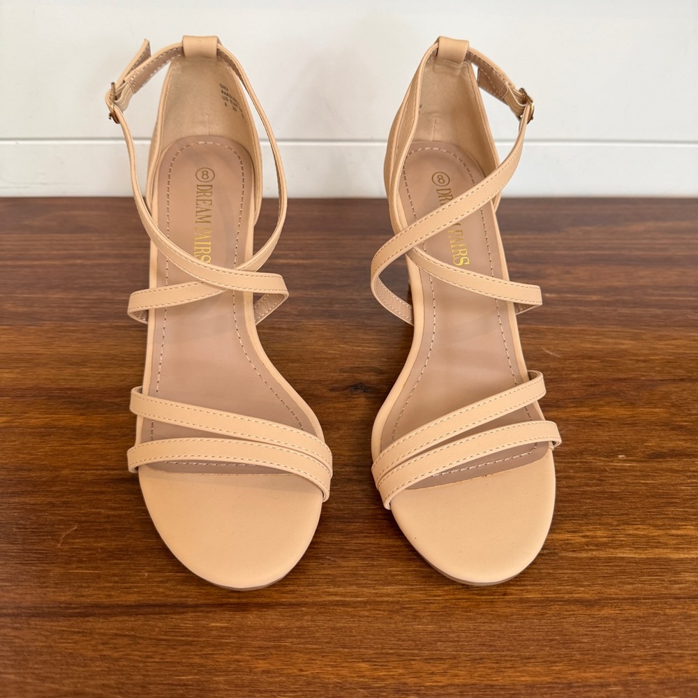 DREAM PAIRS Nude Strappy Heels Ankle Strap Stiletto Sandals Size 8 - Picture 2 of 5